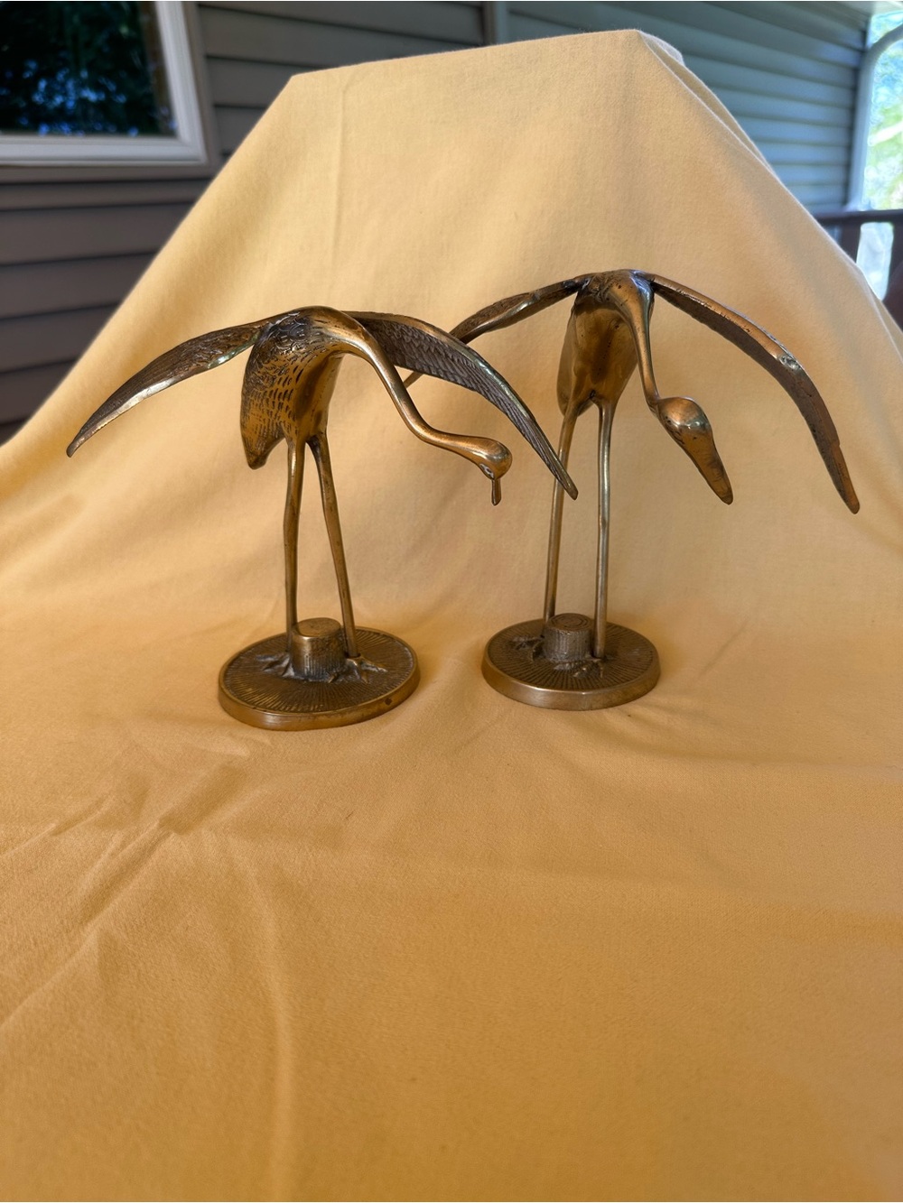 Vintage Brass Crane Bird Figurines Pair MCM Hollywood Regency Decor